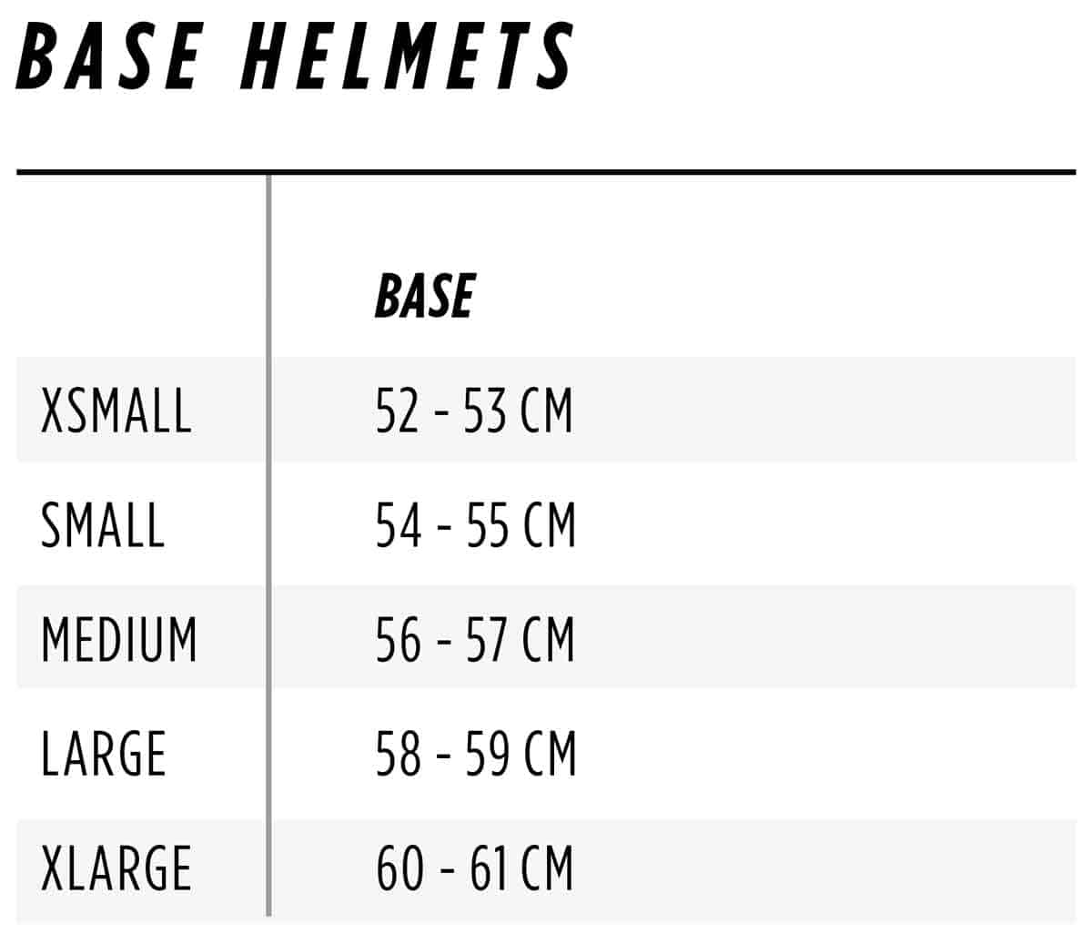 Jobe Sizechart Water Sports Helmets Base