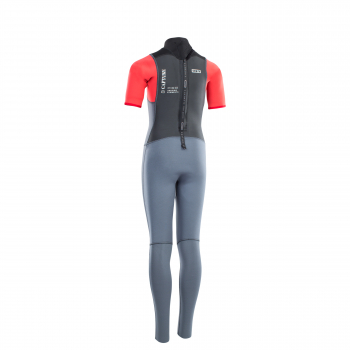 ION Capture neopreno manga corta 3/2 mm cremallera dorsal niños juvenil acero-azul rojo-negro