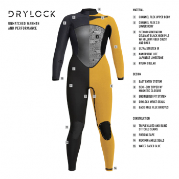 Xcel Traje de buceo Drylock X2 con capucha 6/5mm Cremallera frontal Mujer Negro