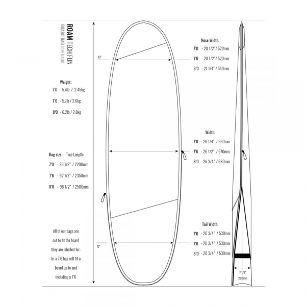 ROAM Boardbag Surfboard Tech Bag Funboard 7.6