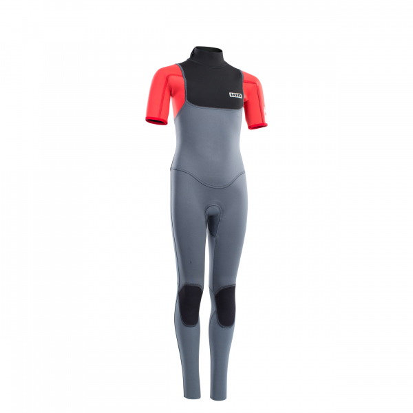 ION Capture neopreno manga corta 3/2 mm cremallera dorsal niños juvenil acero-azul rojo-negro