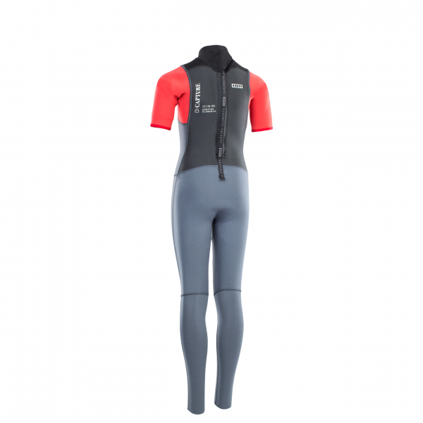 ION Capture neopreno manga corta 3/2 mm cremallera dorsal niños juvenil acero-azul rojo-negro