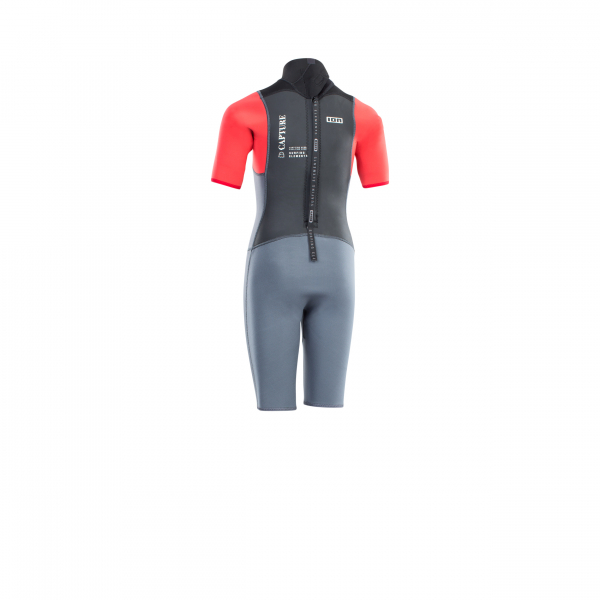 ION Capture traje shorty 2/2 mm cremallera dorsal niños acero-azul rojo-negro