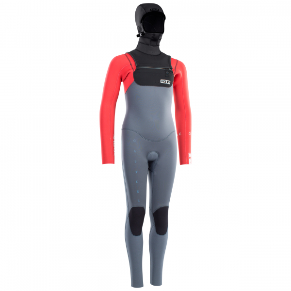 ION Capture Semidry Hood Neoprenanzug 6/5mm Front-Zip Männer steel blue/red/black