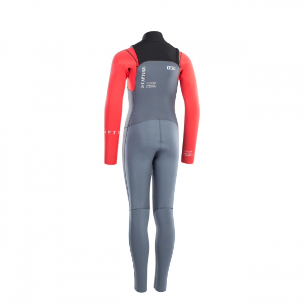 ION Capture Neoprenanzug 5/4 mm Front-Zip Kinder Jugendliche stahl-blau rot-schwarz