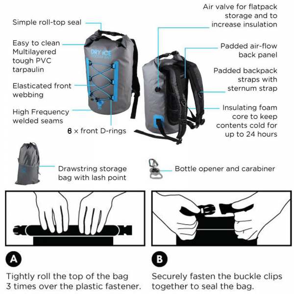 Dry Ice Cooler Rucksack Kühltasche 40 Liter Grau